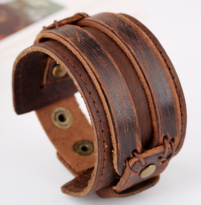 Hamoery Men Leather Bracelet Punk Braided Rope Alloy Bracelet Bangle Wristband - Image 3